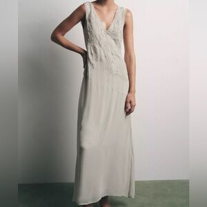 ISO Zara Cream Midi Dress GEORGETTE DRESS WITH EMBROIDERY AND BEADING